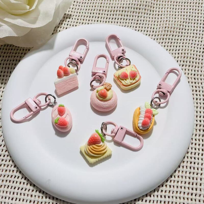 Creative Artificial Food Toy Resin Keychain Pineapple Strawberry Toast Bread Pendant Cartoon Food School Bag Pendant