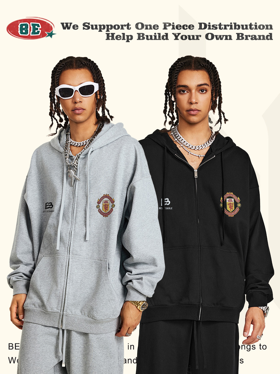 Be Hombres| 2025 otoño invierno pesado 440g cremallera cardigan chaqueta deportiva retro hombre chaqueta con capuz suelta image 1