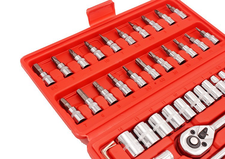 Combination Tools, Hardware Tools, Auto Repair Tool Set, Ratchet Wrench, Socket Tool, 46-Piece Set, Bits Snjue
