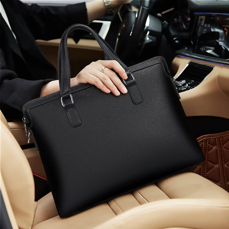 Leather purse, capacious bag for leisure, cowhide, genuine leather