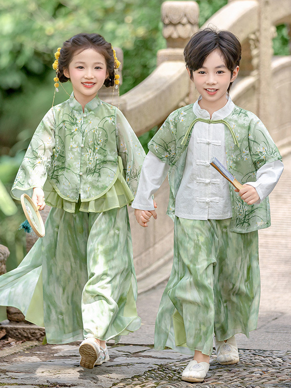 幼儿园秋季国风新款姐弟兄妹汉服套装小学生诗歌大合唱唐装表演服|undefined