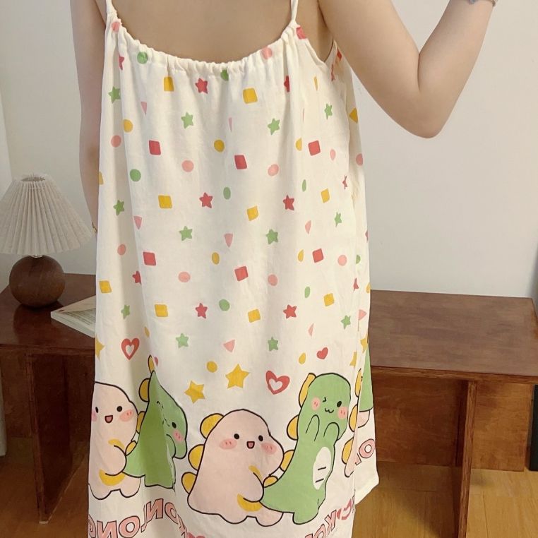 Venta al por mayor transfronteriza estilo caliente verano nuevo estilo camisón femenino nube camisón de algodón con almohadilla para el pecho ropa exterior dulce para estudiantes