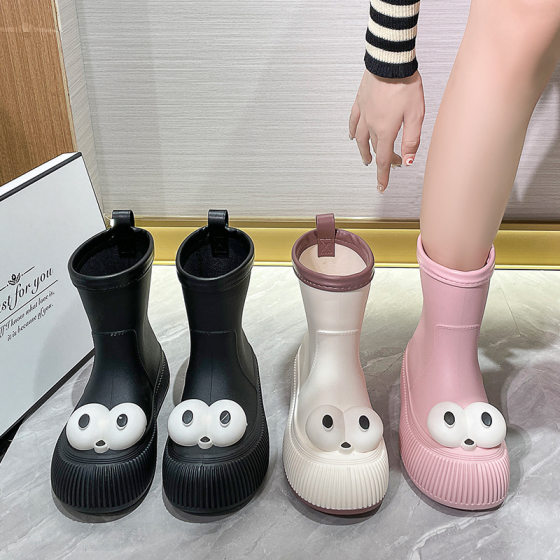 Cute Rain Boots Women Outwear Four Seasons Fashion Student Adult Waterproof Water Shoes High Cartoon Big Eyes Rain Boots Women