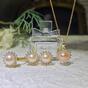 925 Silver Needle Natural Freshwater Pearl suit Natural Freshwater Pendant suit Jewelry Inlay Personality
