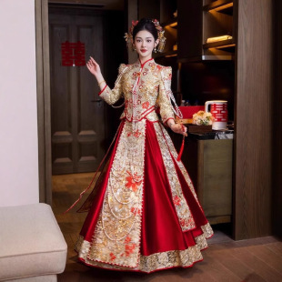 Champagne-Colored Toast Dress for the Bride, 2025 New Dragon and Phoenix Wedding Chinese-Style Dress, Slimming, Suitable for the Bride's Departure Ceremony, Xiuhe Clothing, Autumn Fashion