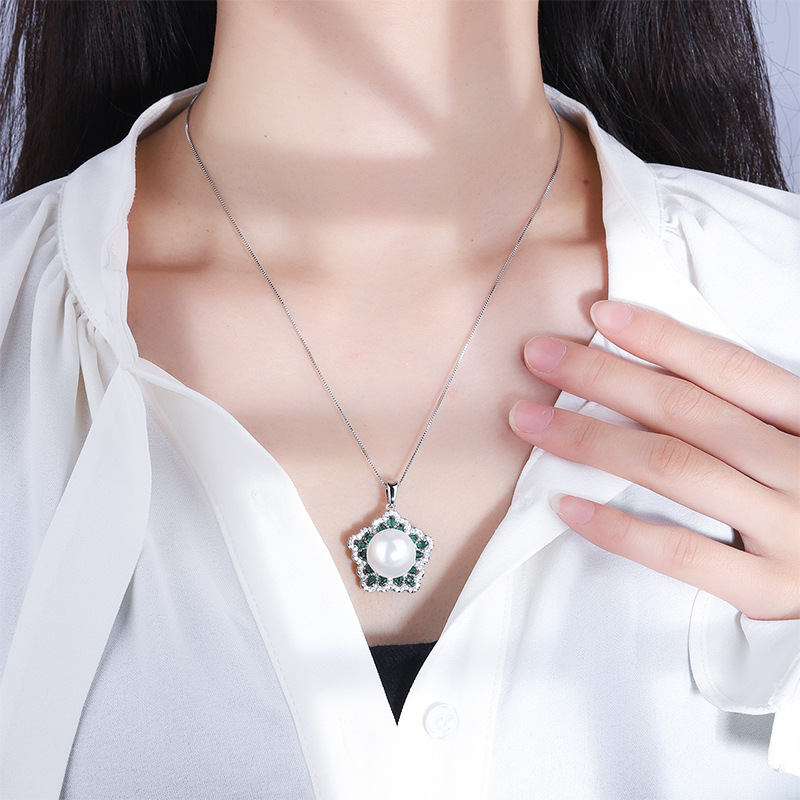 Zhuang Sheng joyas fondo de cobre chapado en oro con incrustaciones fritillary perla moda estrella color tesoro diamante colgante collar 14mm