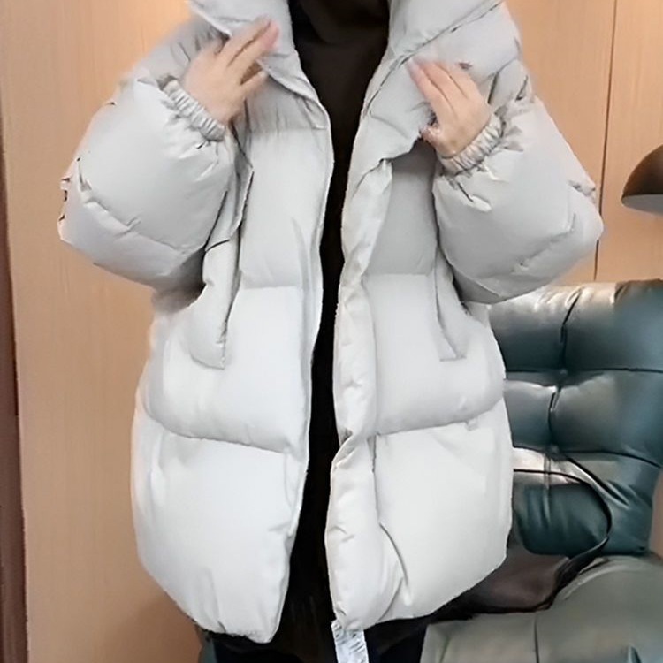 2025冬季新款时尚韩版中长款口袋拼接立领复古宽松棉衣棉服外套女
