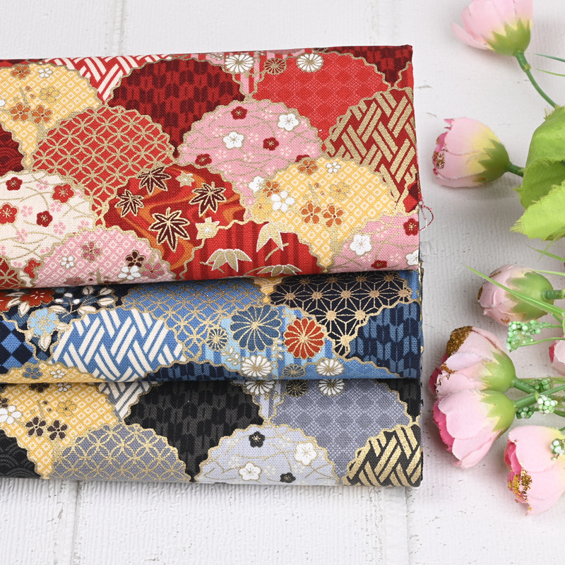 台湾厚棉布和风烫金印花面料手工DIY包包口金靠垫布料纯棉仿棉麻