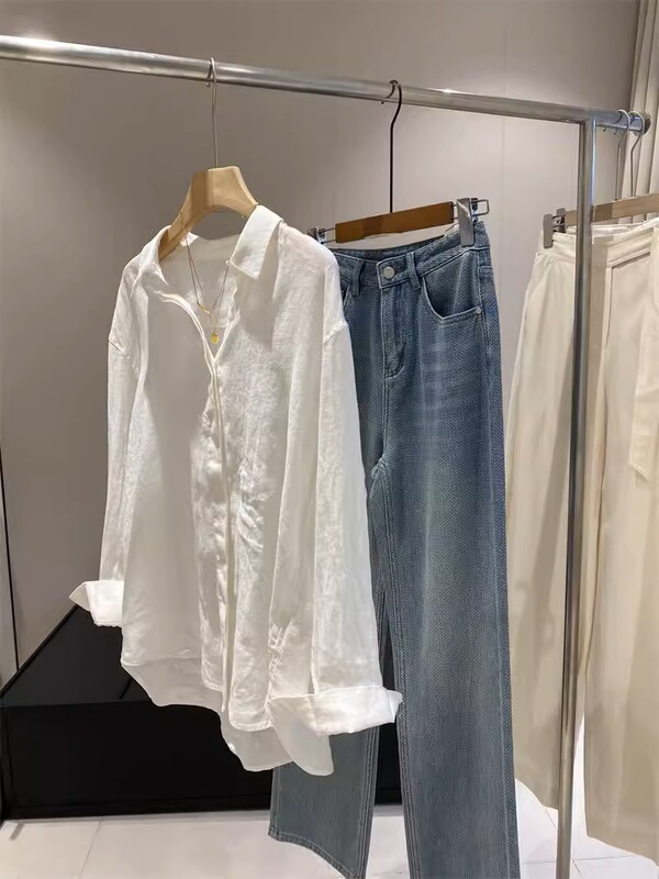 Xiaohemu Giantと同じモデル2996！ 100リネンのゆったりとした通気性のあるリラックスシルエットの女性用カジュアルシャツ春夏新作|undefined
