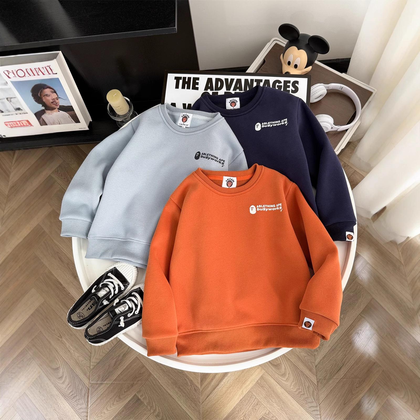 Winter New Small Letter Fleece Sweatshirt Colorful Fashion Print Trendy Sweatshirt Men's Top Children's Warm Clothing