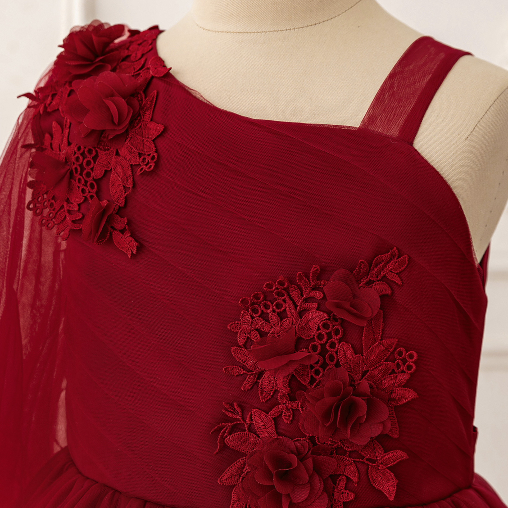 Nuevo vestido transfronterizo para niñas, traje de piano, falda plisada de malla, vestido de princesa sin tirantes, vestido largo al por mayor