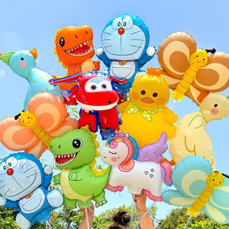 New Style Cute Handheld Cartoon Animal Aluminum Foil Balloons for Kindergarten Activities, Birthday Decorations, and Gift Stalls