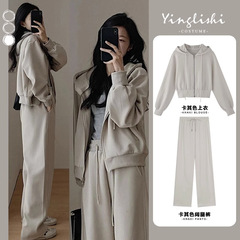 秋冬休闲卫衣运动衣服女套装时尚港风显瘦阔腿裤连帽跑步两件套潮