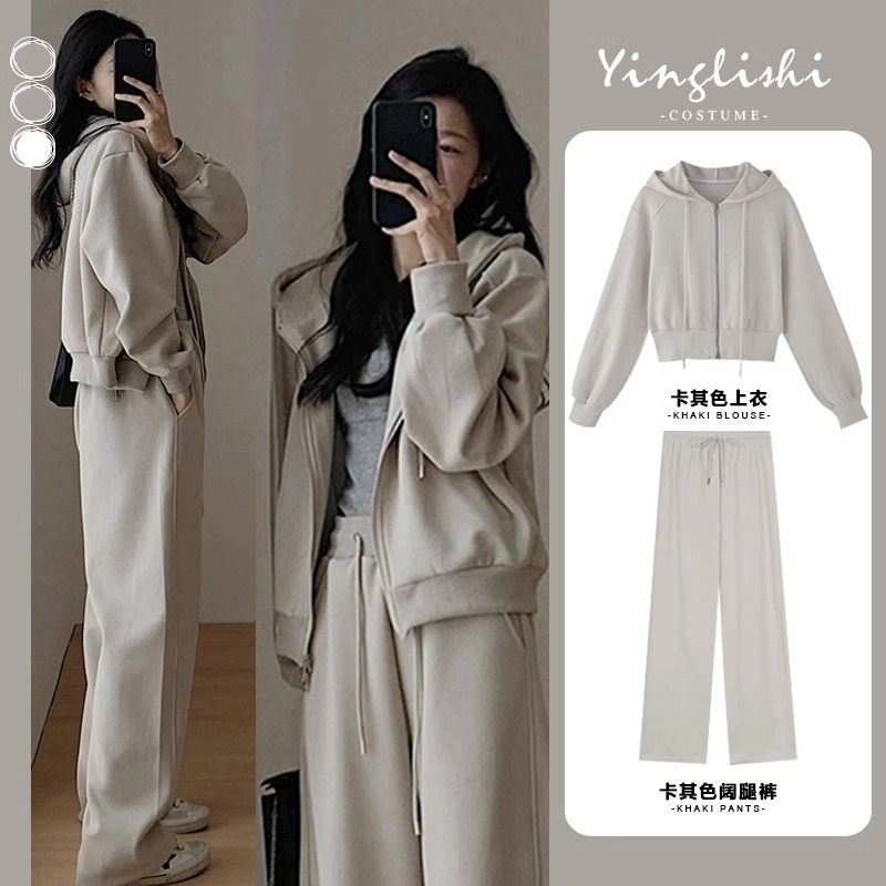 秋冬休闲卫衣运动衣服女套装时尚港风显瘦阔腿裤连帽跑步两件套潮|undefined