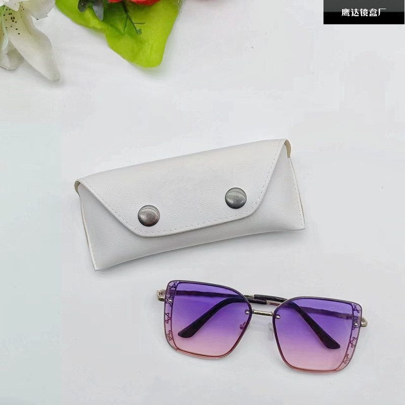 White Leather Soft-Packed Glasses Case with Flip-Top Double Snap Button Design Glasses Storage Box Portable Sunglasses Storage