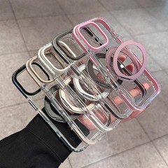 适用iPhone17promax透明手机壳旋转磁吸支架苹果16全包防摔保护套