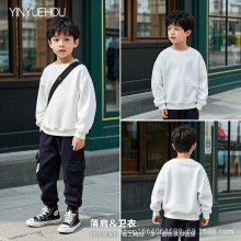 高端童装秋冬男女孩子280g重磅落肩款宽松韩版光板衫现货儿童卫衣