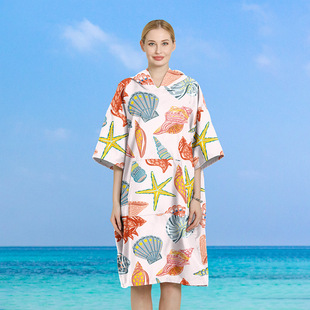 Women's Hooded Beach Changing Quick-Drying Bathrobe Swimming Microfiber Cloak Bath Towel Diving Beach Cloak Customization