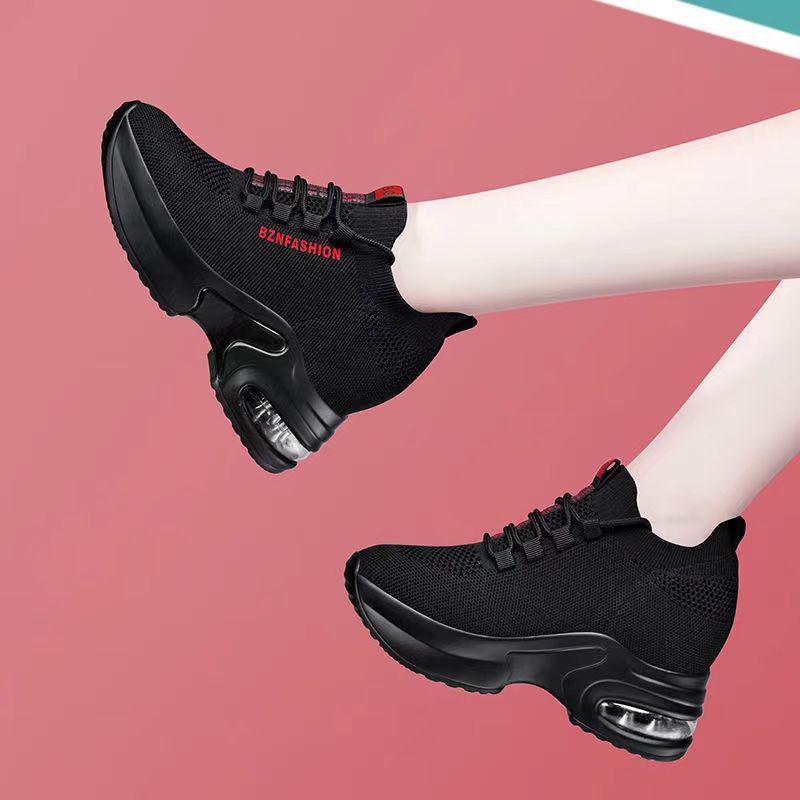 New hidden height women's shoes flying woven mesh sports casual air cushion daddy shoes thick bottom non-slip soft bottom all-match Fashion