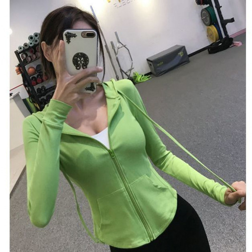 Fitness girl hooded zipper sports jacket casual spring and autumn running long sleeve yoga top tight jacket new