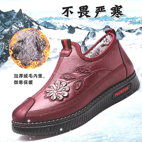 2024 winter new style warm cotton shoes for middle-aged and elderly mothers, plus velvet and thickened snow boots, non-slip soft sole shoes for the elderly