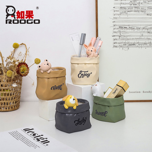 Creative imitation paper bag resin succulent flower pot micro landscape office desktop storage pen holder small potted plant ornaments wholesale