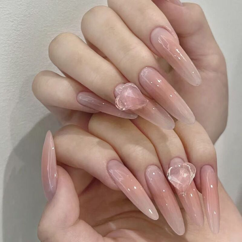 Hand-Wearing Armor Temperament Internet Celebrity Peach Gradient Love Drill Nail Art Removable Nail Art Patch Peach Iced Tea