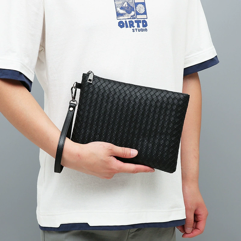 Woven small clutch bag, trend hand loop bag, genuine leather