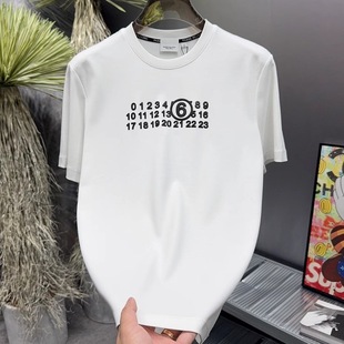 2025 European Light Luxury Summer New Style Personalized Embossed Digital Men's Cool Short-Sleeved Round Neck Slim T-Shirt