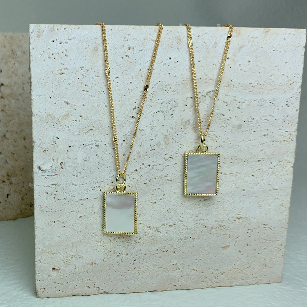 Fashion Square plate Copper Inlaid Shell Necklace 1 Piece