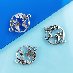 2*2.1cm Aliexpress DIY Jewelry Alloy Accessories Personalized Round Double-Hanging Globe Map Connector for Foreign Trade