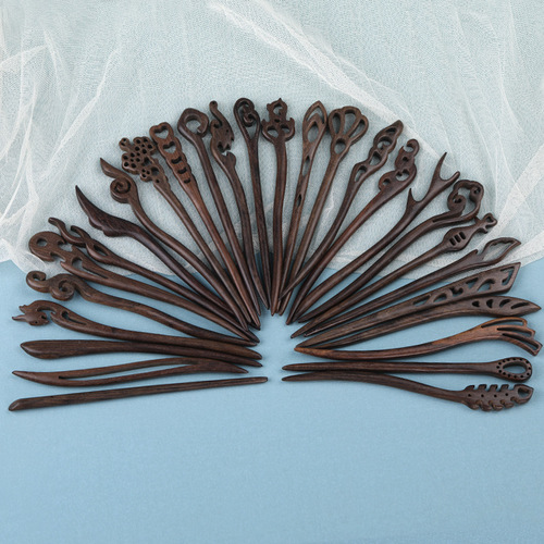 Gray wood hairpin, simple modern hairpin, antique style hair accessories, black sandalwood hairpin, wooden hairpin, daily Hanfu headwear