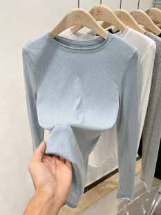 2024 new spring and autumn rolled slim base shirt inner bottom shirt long-sleeved T-shirt women loose tops women