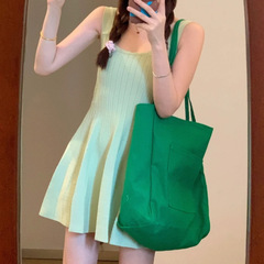ミントグリーンのサスペンダードレス女性の夏の新しいフレンチスタイルの小さなノースリーブベストショートスカート