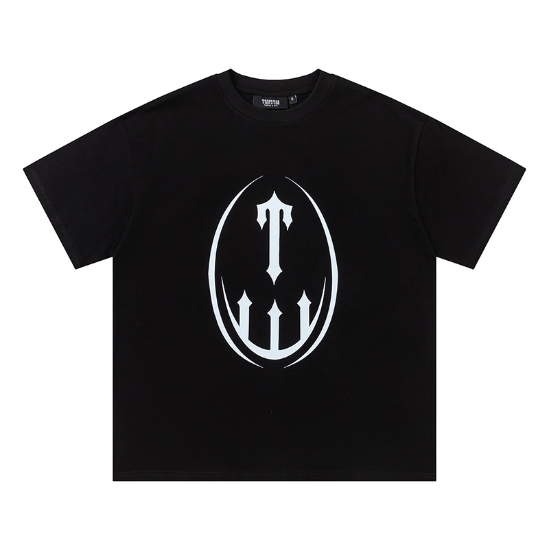 Venta al por mayor trampa gradiente letra cabeza de tigre manga corta europea y americana alta calle moda marca trampa estrella impresa camiseta suelta estrella