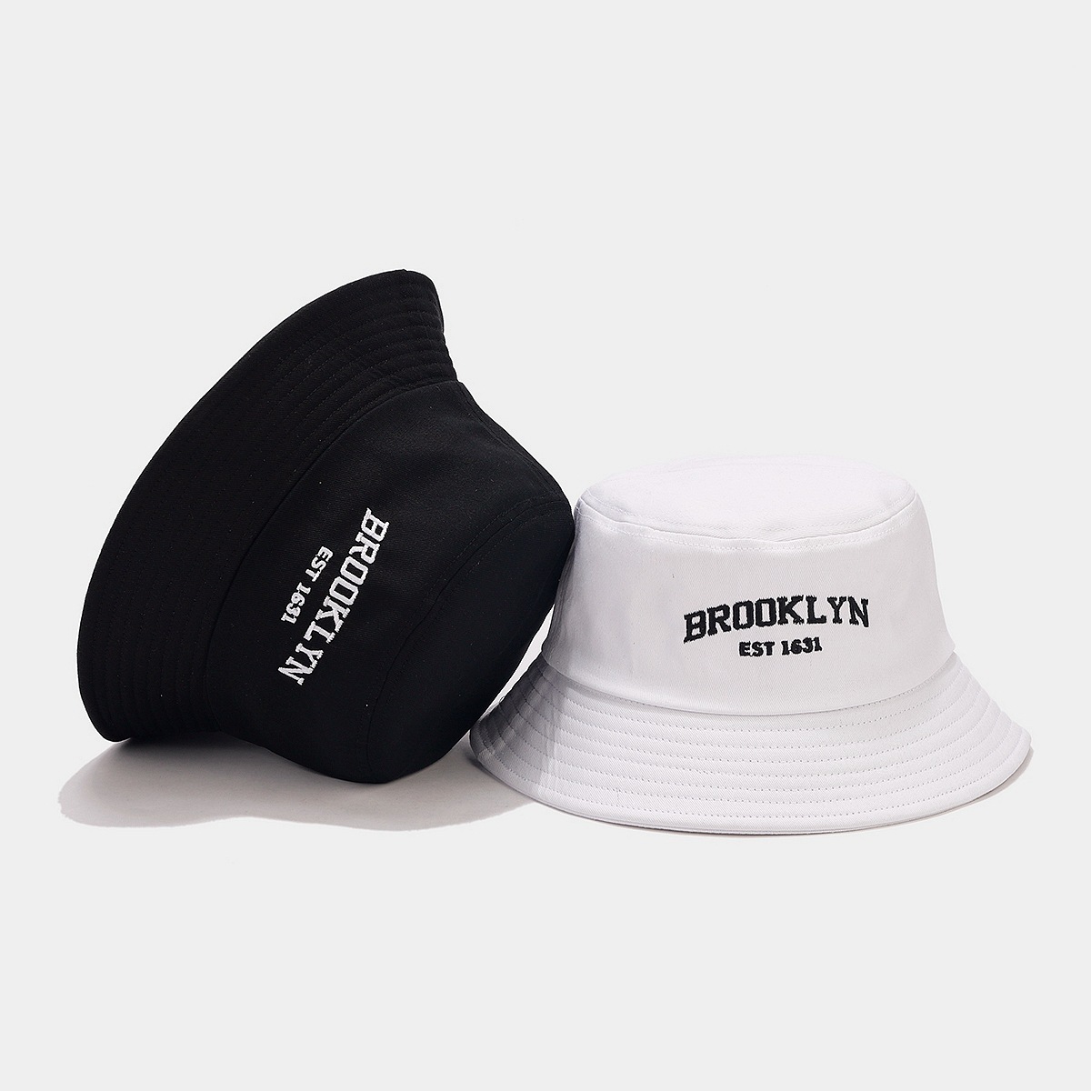 Sombrero de cuenca de Brooklyn para mujer, sombrero de sombra bordado de letras simples de moda para hombre, sombrero de pescador plegable de todo fósforo retro image 3