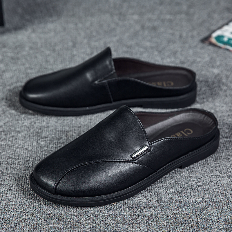 8902-1男鞋半拖鞋春夏低幫套腳壹腳蹬懶人皮鞋牛皮穆勒鞋休閑單鞋