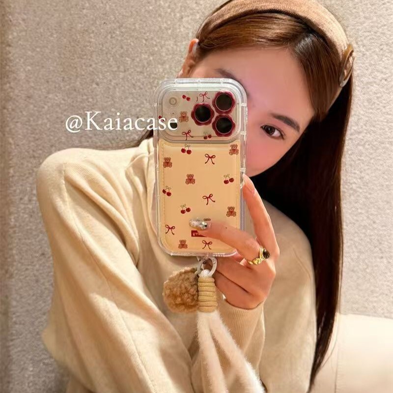 Cherry Bow Bear Suitable for Iphone17Promax Flower Mirror Phone Case New Model 17Pro/16/15/13