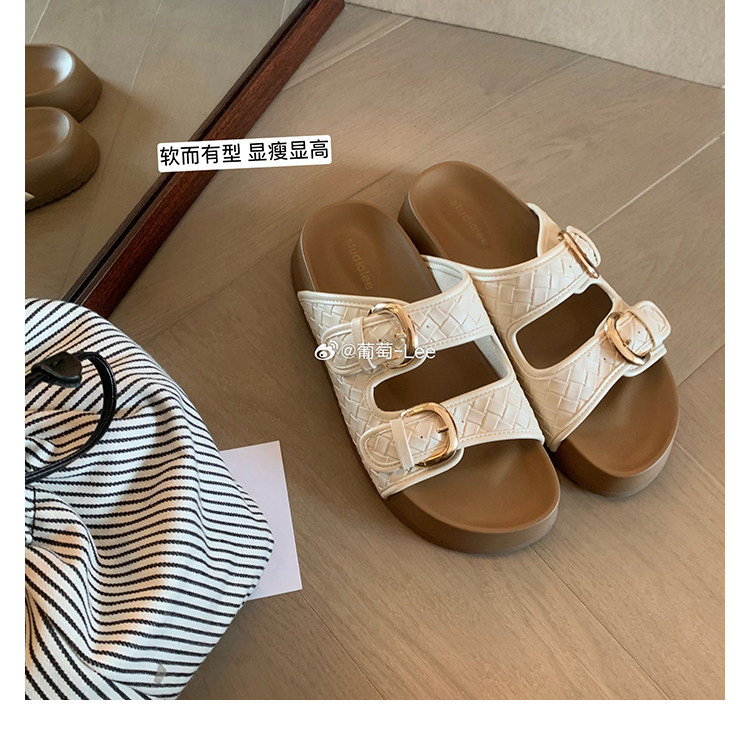 2026 nueva uva madre con el mismo aumento de altura 3cm ~ doble hebilla tejido exterior casual con base gruesa zapatillas frias Birken mujeres
