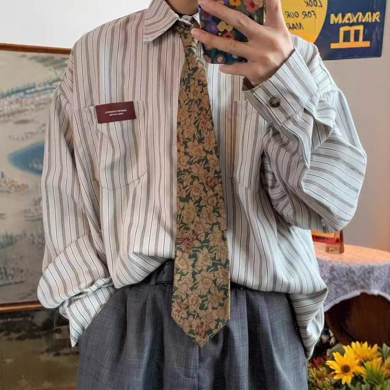 Spring and Autumn Japanese Style Retro Cityboy Long-Sleeved Shirt Stripesd Men's Casual Hong Kong Style Ins with Handsome Top Jacket Spring and Autumn Japanese Style Retro Cityboy Long-Sleeved Shirt Stripesd Men's Casual Hong Kong Style Ins with Handsome Top Jacket