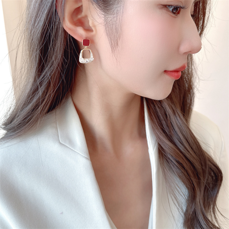 Ankola red earrings s925 silver needle simple and versatile premium zircon earrings_voghion.com