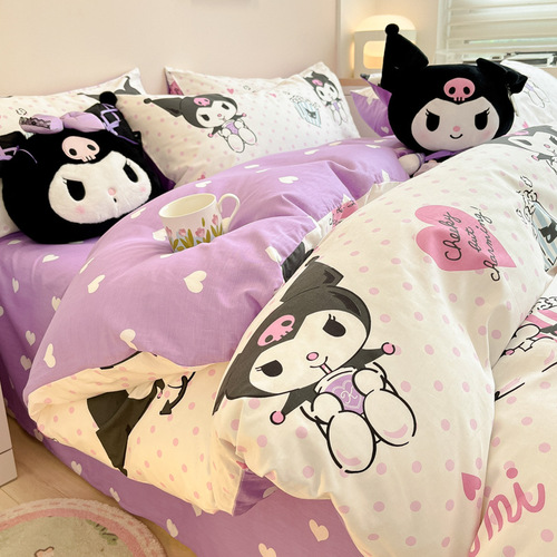 Cartoon Kurome four-piece set cute girls' fitted sheets pure cotton 100 pure cotton quilt cover spring and summer children three 1.5