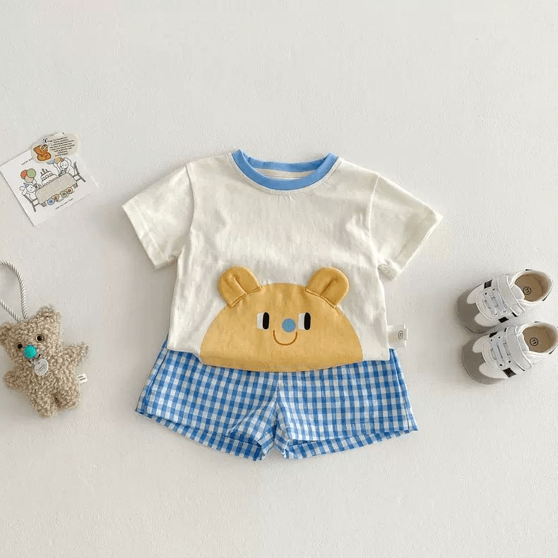 幼児と幼児の半袖ショーツ服セット夏薄い外出服男性と女性の赤ちゃん漫画かわいいホーム服|undefined