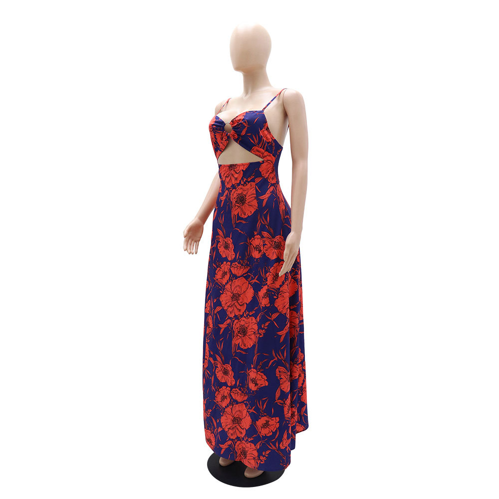 Regular Fit Fit Type Wholesale Women's Elegant Painted Flower Daily Strap Sleeveless Regular Dress