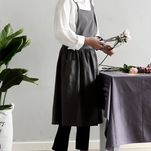Japanese and Korean style cotton and linen apron dress baking kitchen florist art smock milk tea barista manicure bib