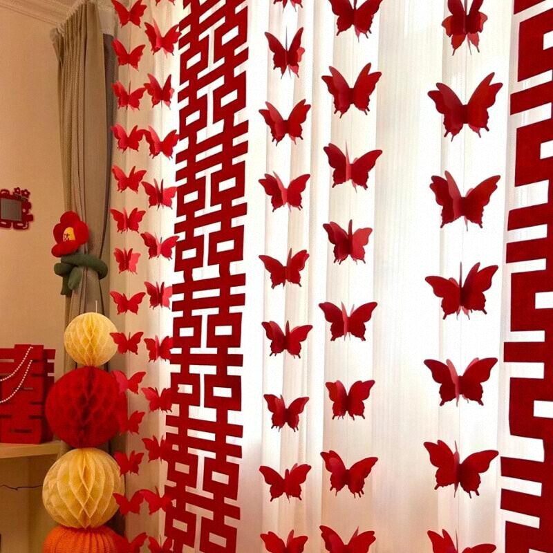 Wedding Ceremony Long Happy Character Hanging Curtain Wedding Room Woman's Bedroom Arrangement Set Background Wall Living Room Curtain Decoration Drawing Flower