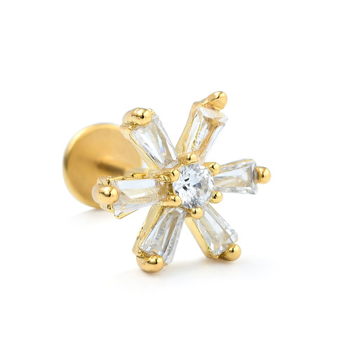Cross-border best-selling flat bottom earrings, stainless steel rods, pierced threaded ear bone nails, micro-inlaid zircon geometric lip nails for women