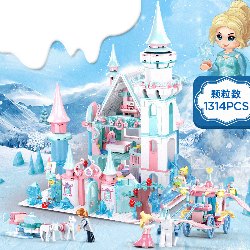 Ice and Snow Carriage Frozen Castle Girl Elsa Princess Villa Series Toys Assembly Educational Toys Gift