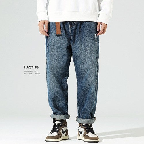 Monte Carlo Japanese workwear jeans for men, loose fit, trendy brand with multiple pockets, straight-leg long pants, American-style men's casual pants, fashionable