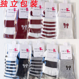 Pin-in Autumn and Winter Socks for Children's Ankola Mid-Size Socks Bow All-Match Korean-Style Ins Trendy Internet Popular Popular Women's Socks